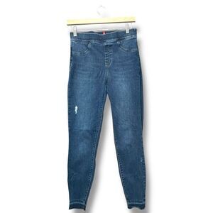 Spanx Women's Distressed Mid-Rise‎ Ankle Skinny Jeans Blue Size M